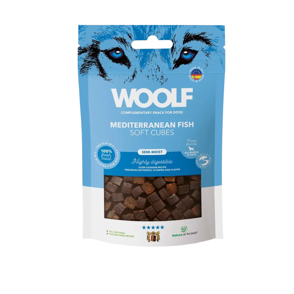 Woolf Soft Cubes Middelhavs fisk, 100g