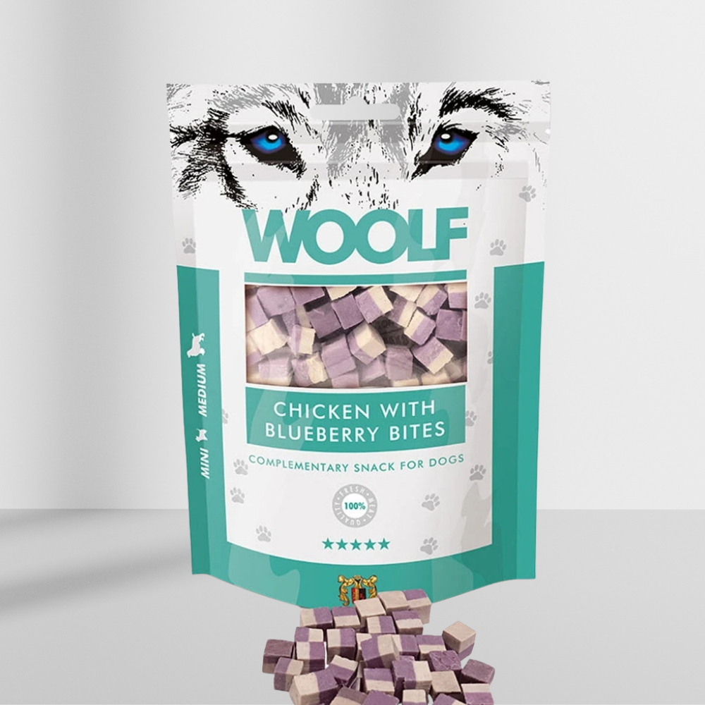 Woolf Kylling Med Blåbær Bidder 100g