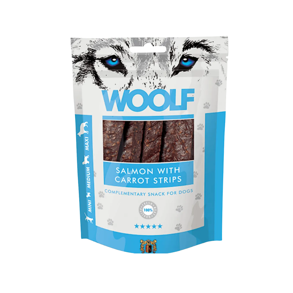 Woolf Laks Med Gulerod Strips 100g