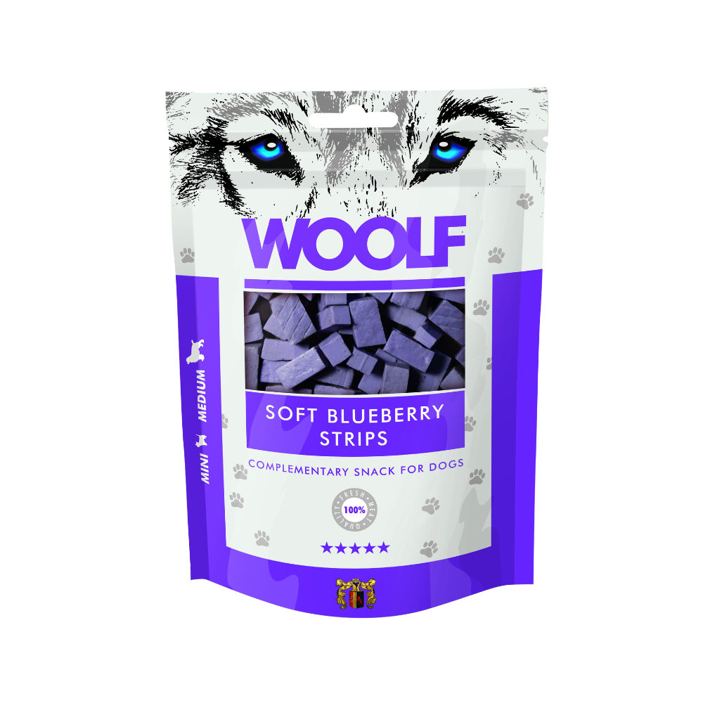 Woolf Soft Blåbær Strips 100g