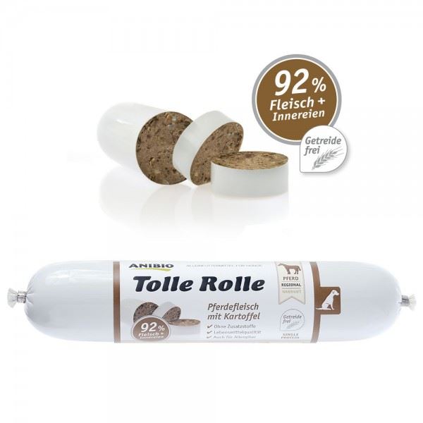 Anibio Tolle Rolle Hest 400 g. Skærepølse 92% Kød