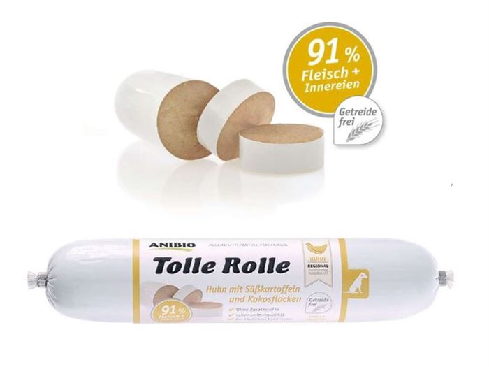 Anibio Tolle Rolle Kylling 400 g. Skærepølse 91% Kød